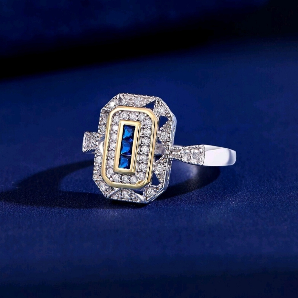 925 Sterling SilverWomen's 925 Silver Blue Sapphire Halo Women Ring